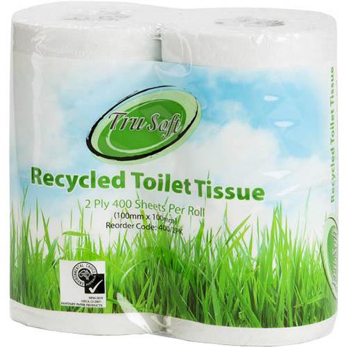 Image for TRU SOFT RECYCLED TOILET ROLL 2-PLY 400 SHEET WHITE PACK 4 from Office Products Depot Gold Coast