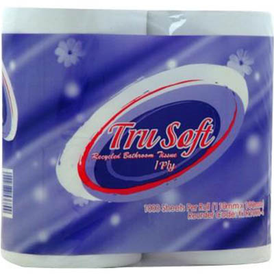 Image for TRU SOFT TOILET ROLL 1-PLY 1000 SHEET WHITE PACK 4 from Office Products Depot Gold Coast
