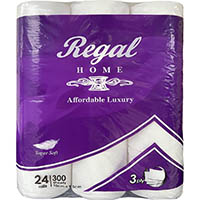 regal home toilet paper roll 3-ply 300 sheet pack 24