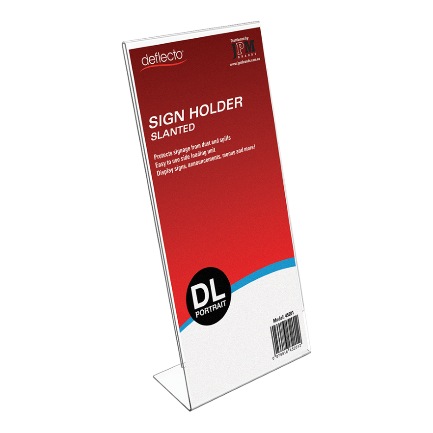 Image for DEFLECTO SIGN HOLDER SLANTED PORTRAIT DL CLEAR from Office Products Depot