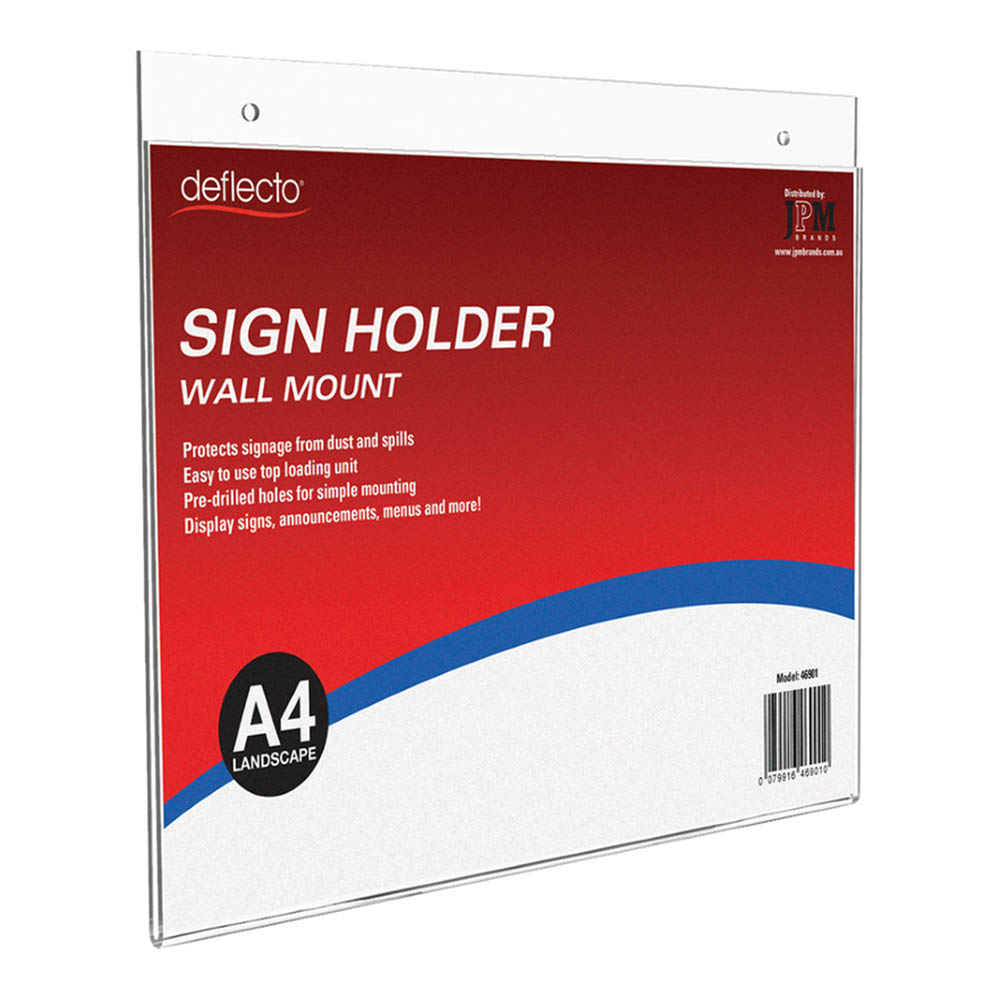 Image for DEFLECTO SIGN HOLDER WALL MOUNT LANDSCAPE A4 CLEAR from Office Business Office Products Depot