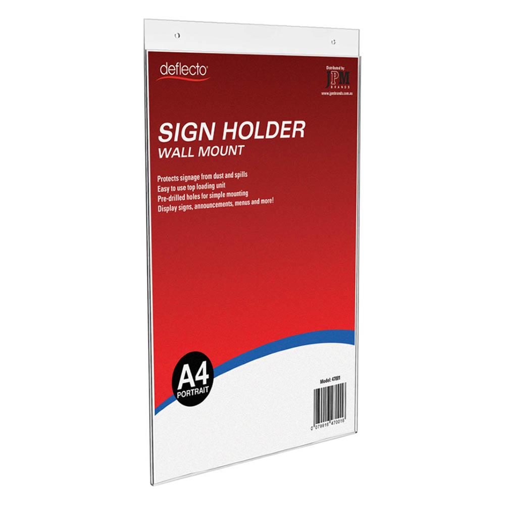Image for DEFLECTO SIGN HOLDER WALL MOUNT PORTRAIT A4 CLEAR from Ross Office Supplies Office Products Depot