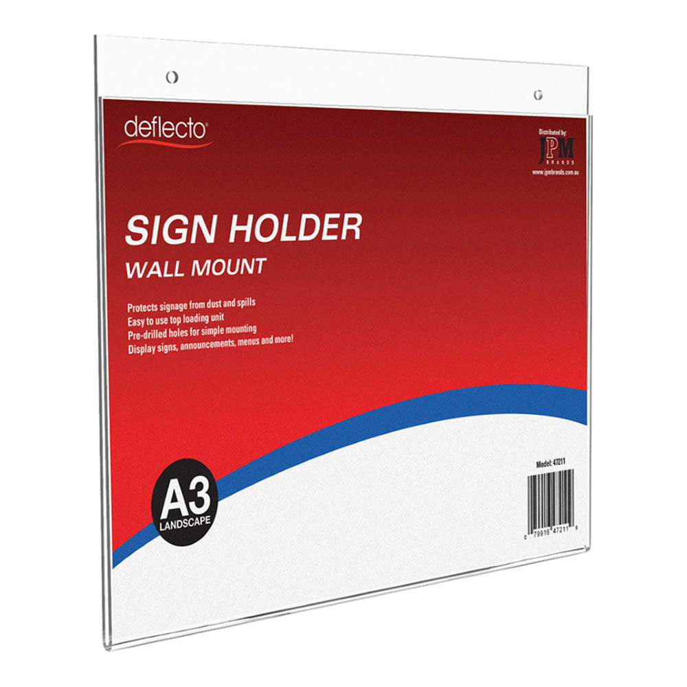 Image for DEFLECTO SIGN HOLDER WALL MOUNT LANDSCAPE A3 CLEAR from Ross Office Supplies Office Products Depot