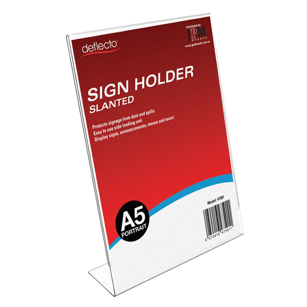 Image for DEFLECTO SIGN HOLDER SLANTED PORTRAIT A5 CLEAR from MOE Office Products Depot Mackay & Whitsundays