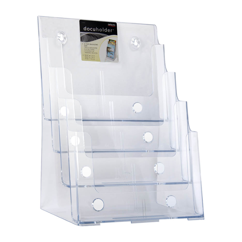 Image for DEFLECTO BROCHURE HOLDER 4 POCKE 4-TIER A4 CLEAR from Barkers Rubber Stamps & Office Products Depot