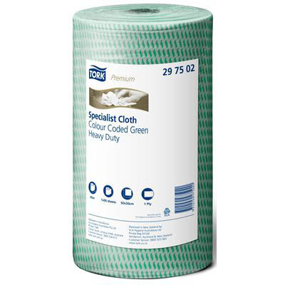 Image for TORK 297502 HEAVY DUTY CLEANING CLOTH 300MM X 45M GREEN ROLL 90 SHEETS from Barkers Rubber Stamps & Office Products Depot