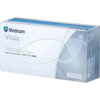medicom vitals vinyl powder free gloves clear small pack 100