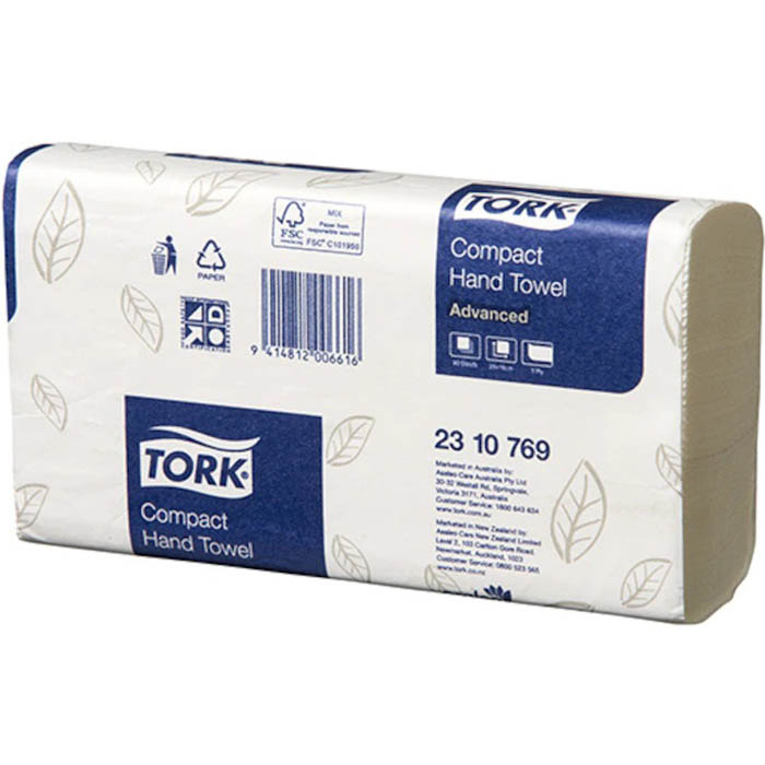 Image for TORK 2310769 ADVANCED COMPACT HAND TOWEL 1-PLY 190 X 260MM WHITE CARTON 24 from Office Products Depot Gold Coast