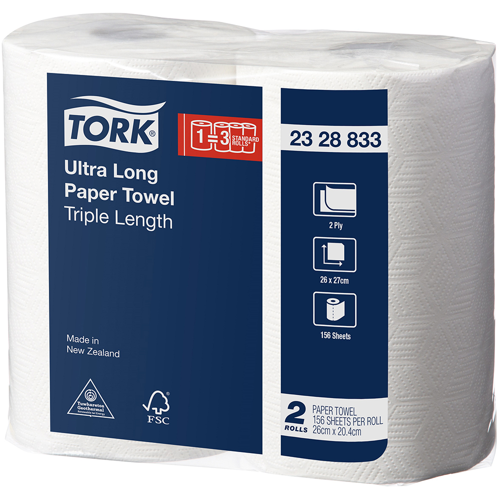 Image for TORK 2328833 ULTRA LONG TRIPLE LENGTH KITCHEN ROLL 2-PLY 156 SHEET WHITE PACK 2 from Margaret River Office Products Depot