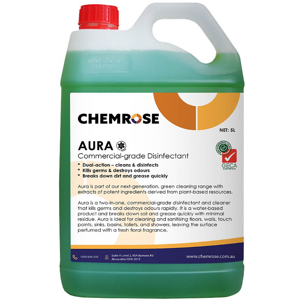 Image for CHEMROSE AURA DISINFECTANT CLEANER 5 LITRE from Barkers Rubber Stamps & Office Products Depot