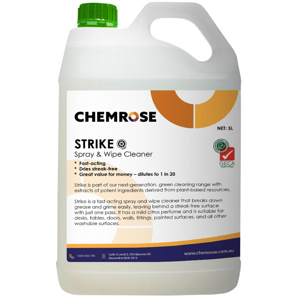 Image for CHEMROSE STRIKE SPRAY & WIPE CLEANER 5 LITRE from Barkers Rubber Stamps & Office Products Depot