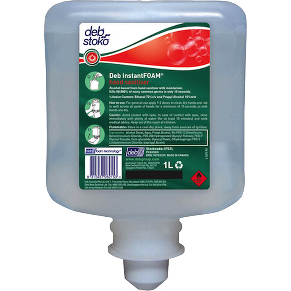 Image for DEB INSTANT FOAMING HAND SANITISER CARTRIDGE 1 LITRE CARTON 6 from MOE Office Products Depot Mackay & Whitsundays