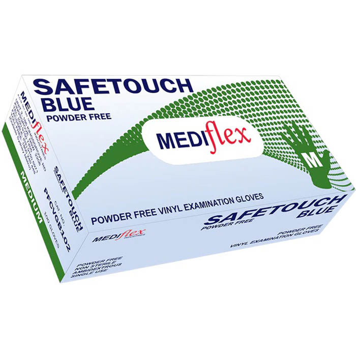 Image for SAFETOUCH VINYL POWDER FREE DISPOSABLE GLOVES MEDIUM BLUE PACK 100 from Total Supplies Pty Ltd
