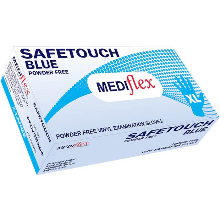 Image for SAFETOUCH VINYL POWDER FREE DISPOSABLE GLOVES EXTRA LARGE BLUE PACK 100 from OFFICEPLANET OFFICE PRODUCTS DEPOT