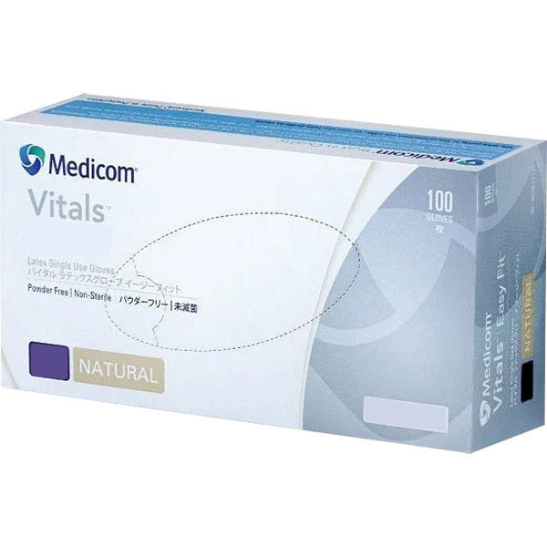 Image for MEDICOM VITALS LATEX POWDER FREE DISPOSABLE GLOVES EXTRA LARGE NATURAL PACK 100 from Office Products Depot Gold Coast