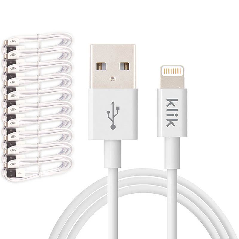 Image for KLIK APPLE LIGHTNING TO USB SYNC CHARGE CABLE 1200MM WHITE PACK 10 from Ross Office Supplies Office Products Depot