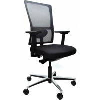 dal koda chair high mesh back and sliding seat arms polished aluminium base black