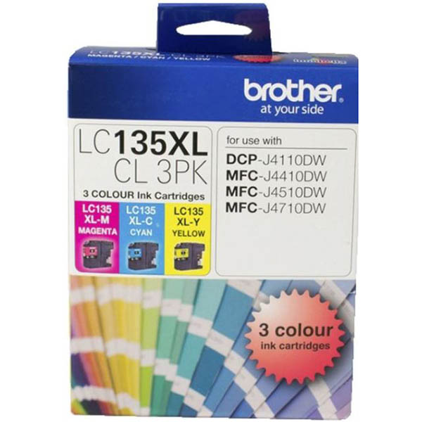 Image for BROTHER LC135XLCL3PK INK CARTRIDGE HIGH YIELD VALUE PACK CYAN/MAGENTA/YELLOW from MOE Office Products Depot Mackay & Whitsundays
