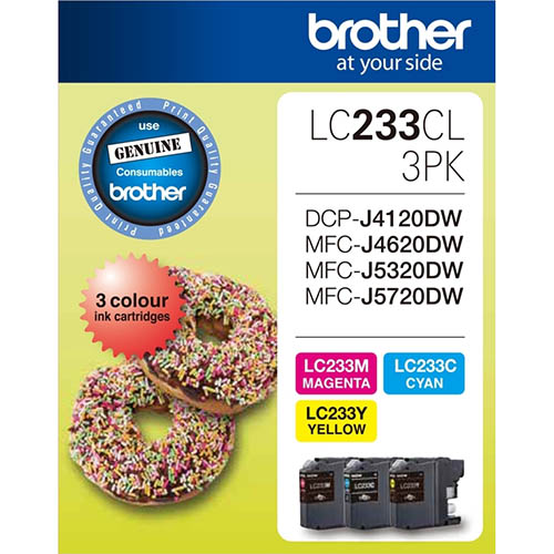 Image for BROTHER LC233CL3PK INK CARTRIDGE VALUE PACK CYAN/MAGENTA/YELLOW from MOE Office Products Depot Mackay & Whitsundays