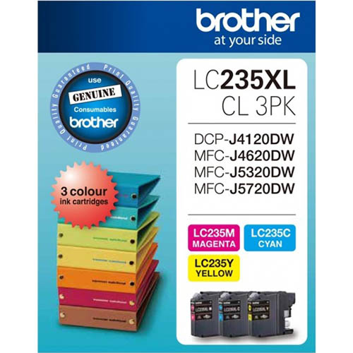 Image for BROTHER LC235XLCL3PK INK CARTRIDGE HIGH YIELD VALUE PACK CYAN/MAGENTA/YELLOW from MOE Office Products Depot Mackay & Whitsundays