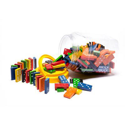 Image for LEARNING CAN BE FUN WOODEN DOMINOES ASSORTED JAR 168 from Ross Office Supplies Office Products Depot