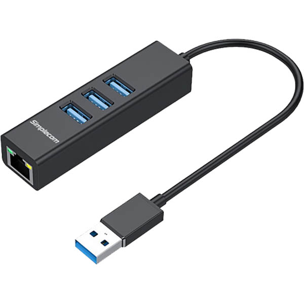 Image for SIMPLECOM CHN420 ALUMINIUM 3-PORT SUPERSPEED USB HUB GIGABIT ETHERNET ADAPTER BLACK from Ross Office Supplies Office Products Depot