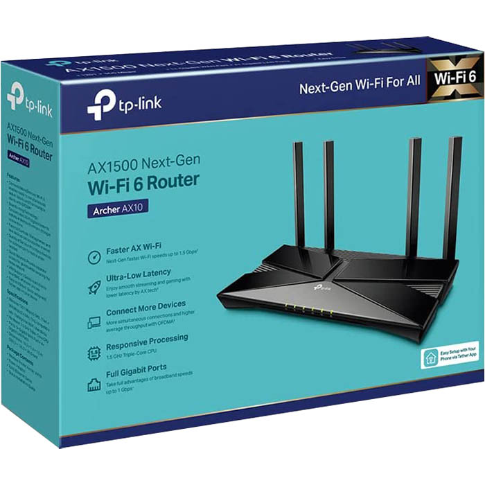 Image for TP-LINK ARCHER AX10 AX1500 NEXT-GEN WI-FI 6 ROUTER BLACK from Office Products Depot Gold Coast