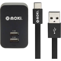 moki wall charger and syncharge cable usb-a to usb-c 150mm black
