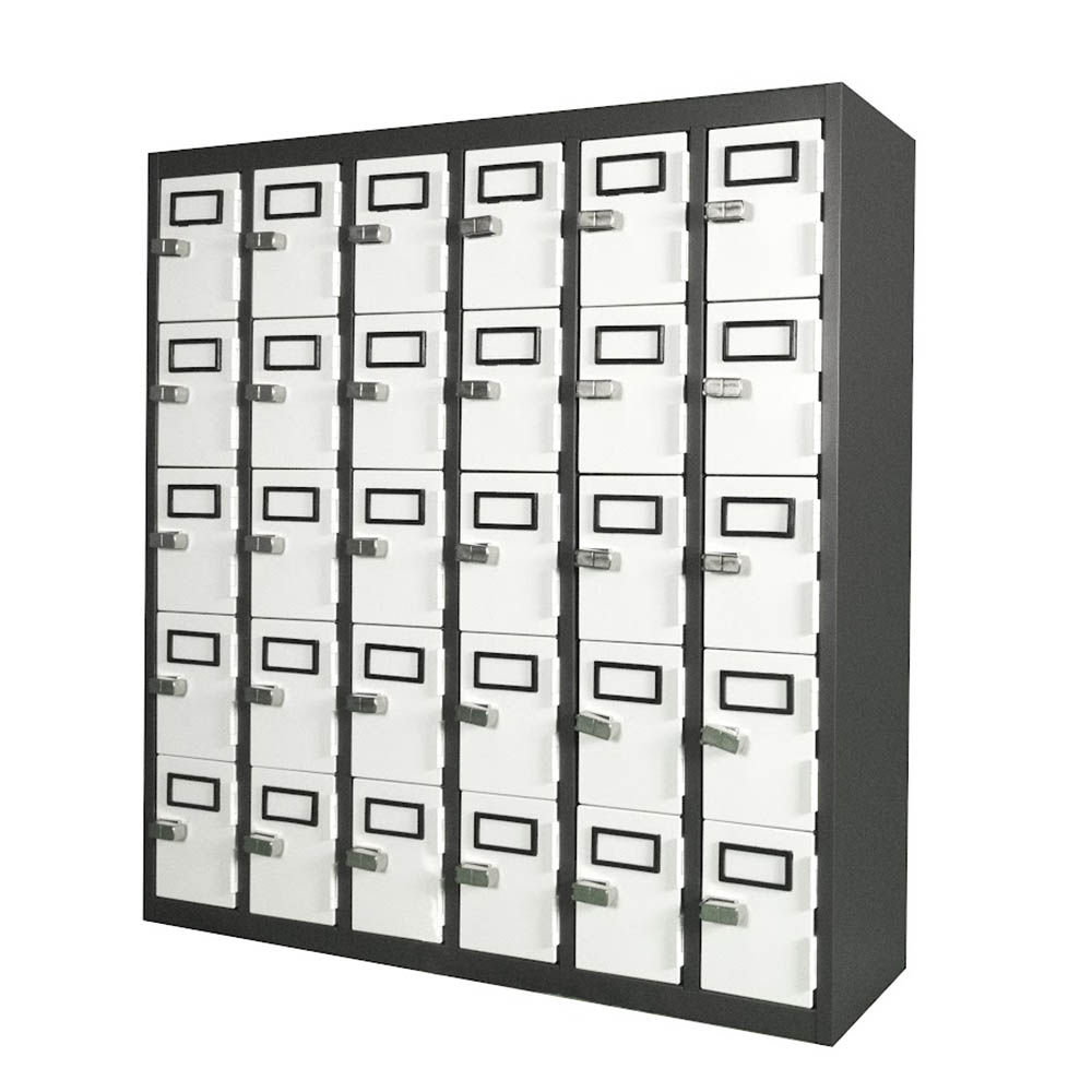 Image for STEELCO PHONE LOCKER 30 DOOR 900 X 225 X 940MM GRAPHITE RIPPLIE CARCASS AND WHITE SATIN DOORS from Office Products Depot