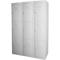 steelco personnel locker 3 door bank of 3 latchlock 305mm silver grey