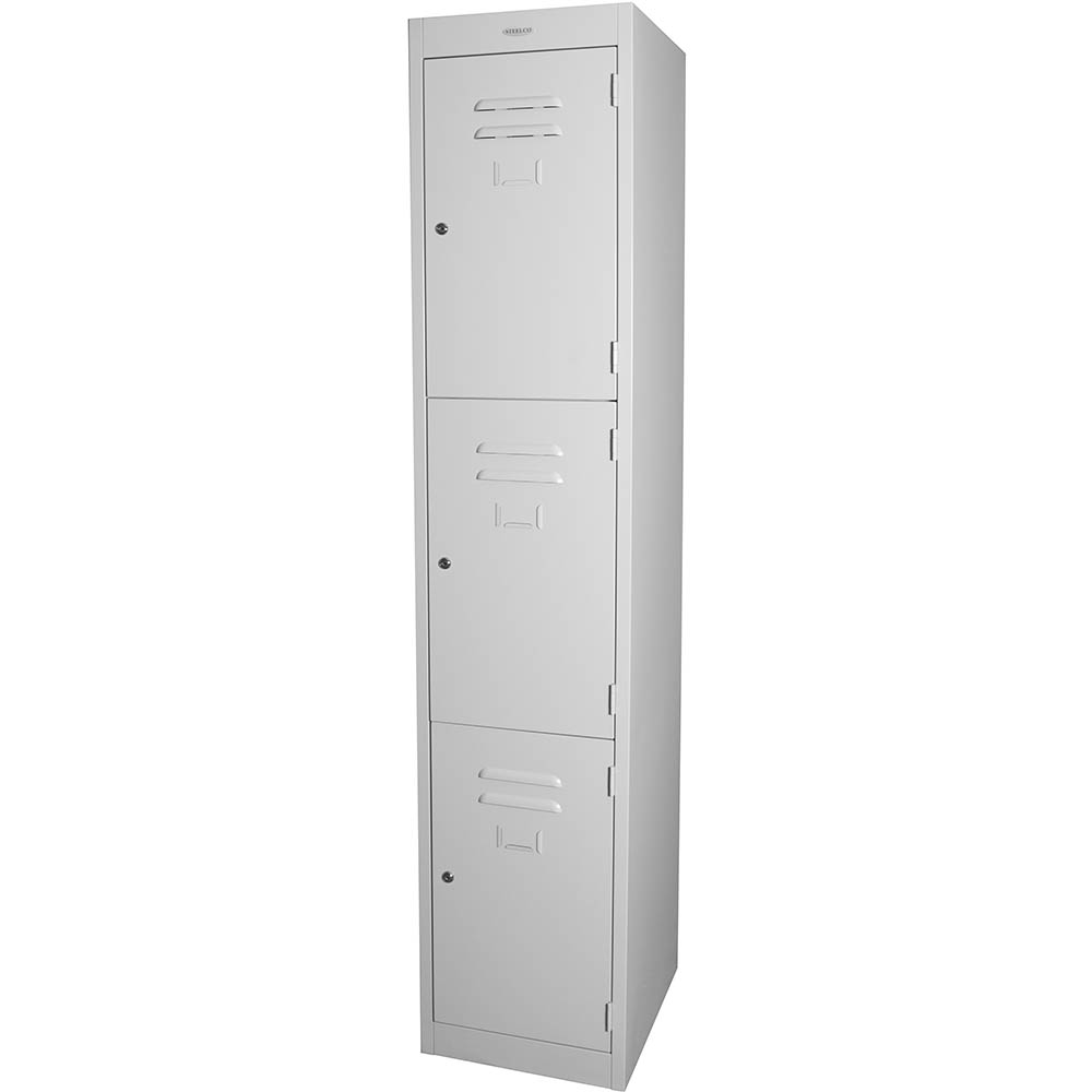 Image for STEELCO PERSONNEL LOCKER 3 DOOR LATCHLOCK 380MM SILVER GREY from Ross Office Supplies Office Products Depot