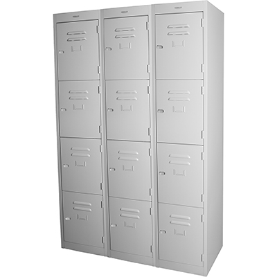 Image for STEELCO PERSONNEL LOCKER 4 DOOR BANK OF 3 LATCHLOCK 305MM SILVER GREY from Ross Office Supplies Office Products Depot