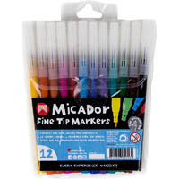 micador fine tip markers assorted pack 12
