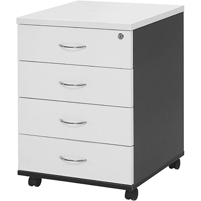 Image for OXLEY MOBILE PEDESTAL 4-DRAWER LOCKABLE WHITE/IRONSTONE from Margaret River Office Products Depot