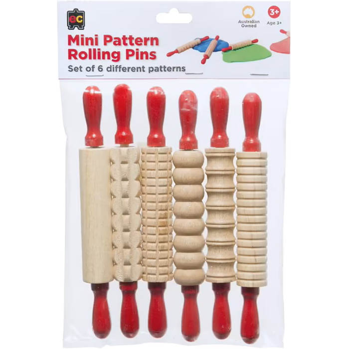 Image for EDUCATIONAL COLOURS MINI PATTERN ROLLING PINS RED PACK 6 from Margaret River Office Products Depot