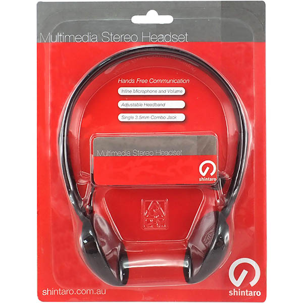 Image for SHINTARO SH106M STEREO HEADSET WITH INLINE MICROPHONE BLACK from Barkers Rubber Stamps & Office Products Depot
