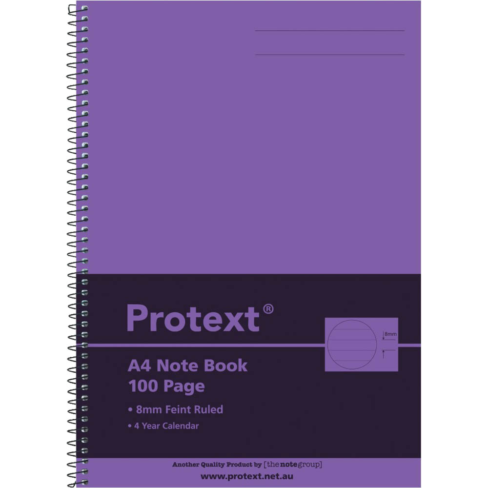 Image for PROTEXT NOTE BOOK 8MM FEINT RULED 55GSM 100 PAGE A4 PURPLE from MOE Office Products Depot Mackay & Whitsundays