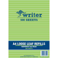 writer loose leaf refill reinforced 7mm ruled 60gsm a4 500 sheet