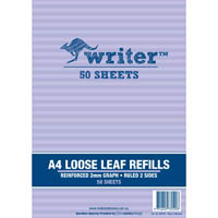 writer loose leaf refill reinforced 2mm grid 60gsm a4 50 sheet