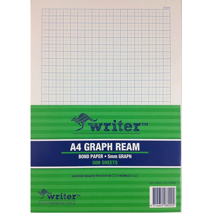 Image for WRITER REAM GRAPH PAPER 5MM PORTRAIT 60GSM A4 500 SHEETS from MOE Office Products Depot Mackay & Whitsundays