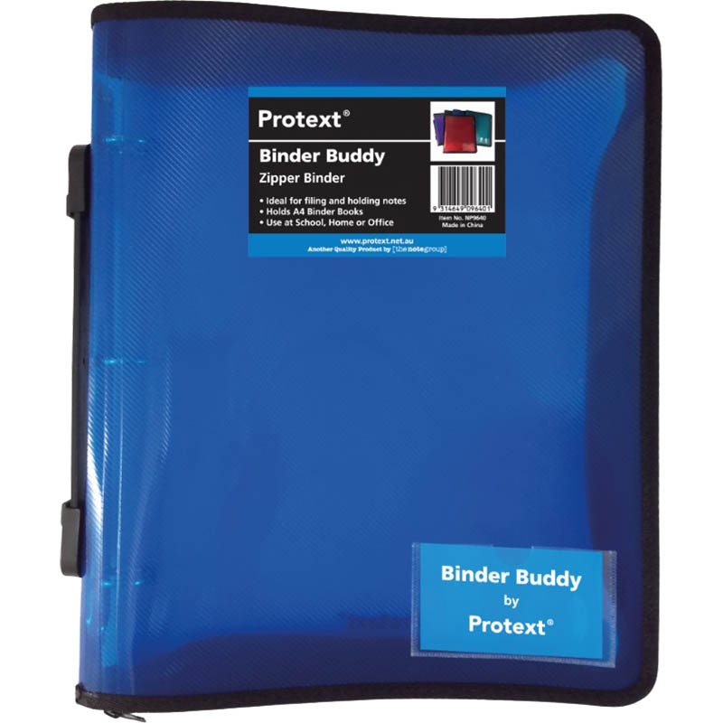 Image for PROTEXT BINDER BUDDY WITH ZIPPER 3 RING WITH HANDLE 25MM BLUE from Office Products Depot Gold Coast