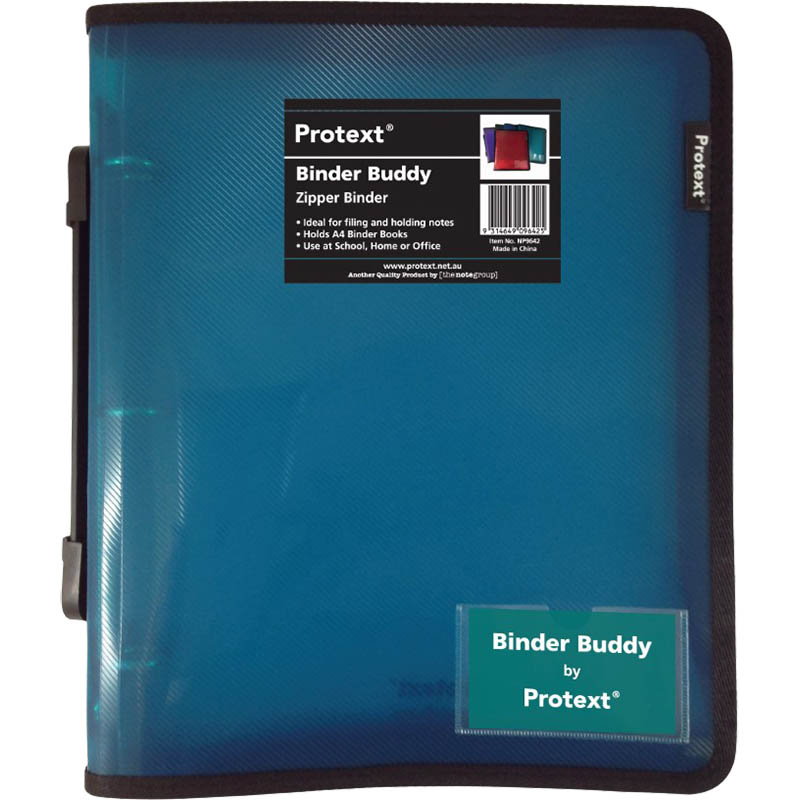 Image for PROTEXT BINDER BUDDY WITH ZIPPER 3 RING WITH HANDLE 25MM AQUA from Margaret River Office Products Depot