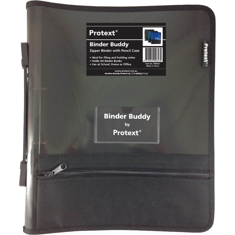Image for PROTEXT BINDER BUDDY WITH ZIPPER 2 RING WITH HANDLE PLUS PENCIL CASE PLUS POCKETS 25MM SMOKE from MOE Office Products Depot Mackay & Whitsundays