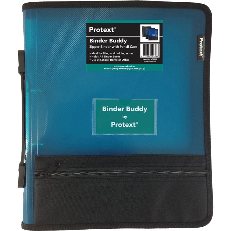 Image for PROTEXT BINDER BUDDY WITH ZIPPER 2 RING WITH HANDLE PLUS PENCIL CASE PLUS POCKETS 25MM AQUA from Ross Office Supplies Office Products Depot