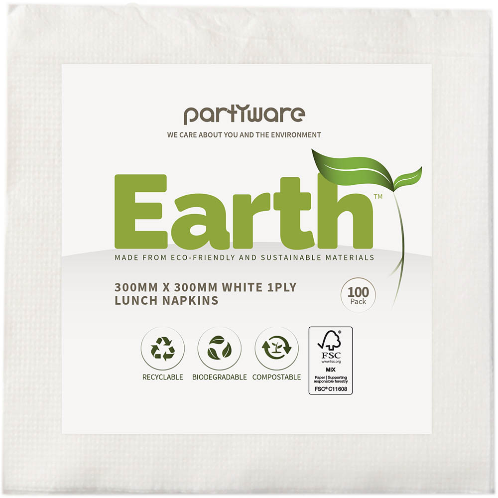 Image for EARTH ECO LUNCHEON NAPKIN 1 PLY 300 X 300MM WHITE PACK 100 from Office Products Depot