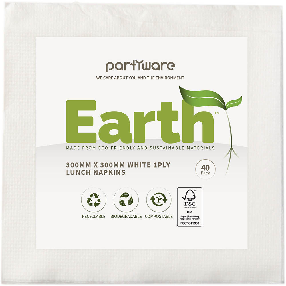 Image for EARTH ECO  LUNCHEON NAPKIN 2 PLY 300 X 300MM WHITE PACK 40 from Barkers Rubber Stamps & Office Products Depot