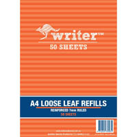 writer loose leaf refill reinforced 7mm ruled 60gsm a4 50 sheet
