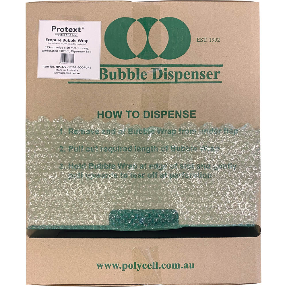 Image for POLYCELL ECOPURE GREEN BUBBLE WRAP 500MM PERFORATED 375MM X 50M DISPENSER BOX from Barkers Rubber Stamps & Office Products Depot