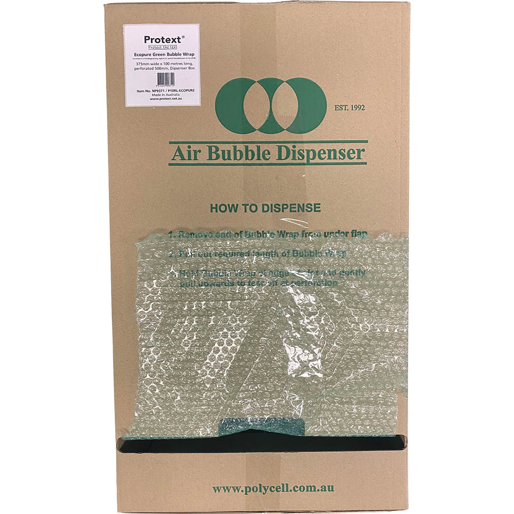 Image for POLYCELL ECOPURE GREEN BUBBLE WRAP 500MM PERFORATED 375MM X 100M DISPENSER BOX from Barkers Rubber Stamps & Office Products Depot