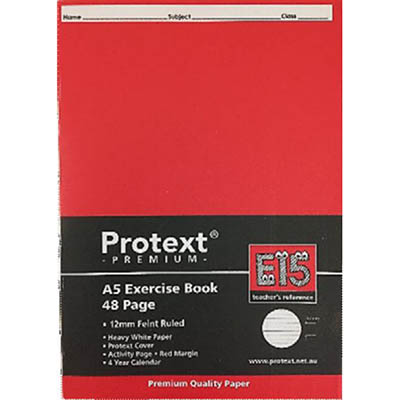 Image for PROTEXT E15 PREMIUM EXERCISE BOOK RULED 12MM 70GSM 48 PAGE A5 ASSORTED from Ross Office Supplies Office Products Depot